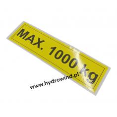 Naklejka informacyjna - maksymalny udźwig - 1000 kg