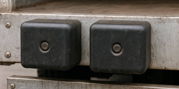 Odboje gumowe – ochrona windy załadowczej przy pracy z ramą pojazdu.